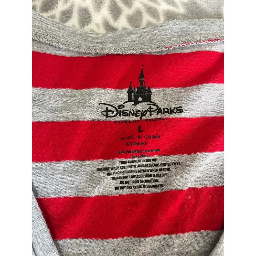 Disney Mickey Mouse Tee Large Walt Disney Gray Red Striped Graphic Shirt Retro - Picture 2 of 6